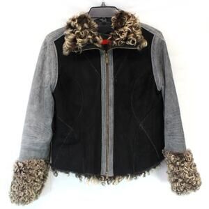Firetrap genuine suede leather and curly afgan lamb fur zippered jacket Small